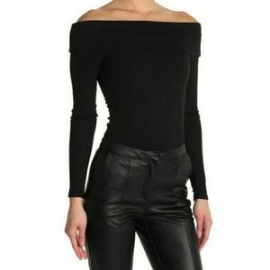 AFRM Black Ribbed Off Shoulder Long Sleeve Bodysuit